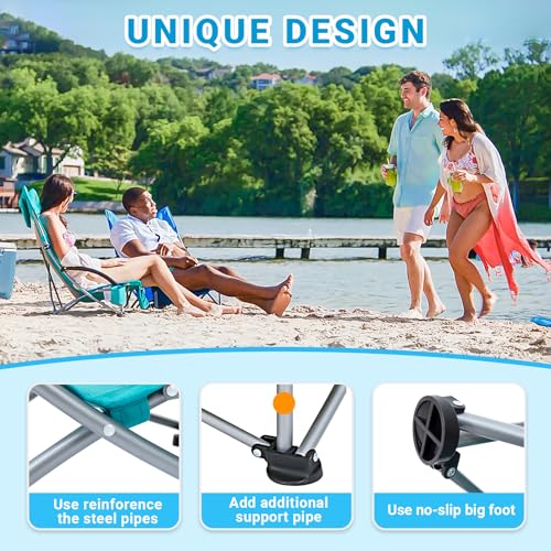 KingCamp Folding Beach Chair High Back Lightweight Portable Backpack Chair with Headrest, Cup Holder for Camping Outdoor Sand Concert Lawn Festival Sports, Cyan - color: Cyan-high Back