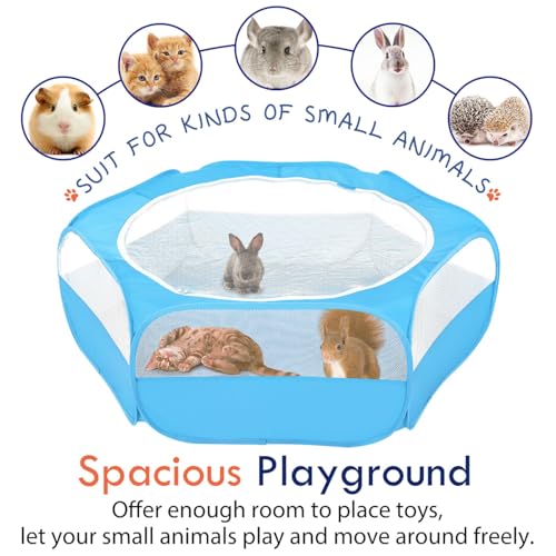 Pawaboo Small Animals Playpen, Waterproof Small Pet Cage Tent with Zippered Cover, Portable Outdoor Yard Fence with 3 Metal Rod for Chick/Kitten/Puppy/Guinea Pig/Rabbits/Hamster/Chinchillas,Light Blue - color: C-Light Blue