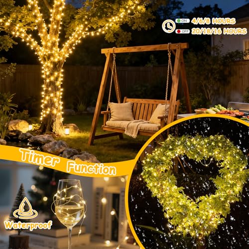 300LED Fairy Lights Twinkle String Light Plug in，99ft Bendable Silver Copper Wire Firefly Lights, 12Modes with Timer Remote，Warm White Decor for Indoor Outdoor Room Wedding Party Christmas - color: Warm White, size: 300LED
