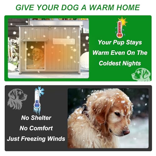 Gowoodhut Dog House Outdoor Weatherproof & Wooden Dog Kennel with Chew-Proof Iron Frame，Removable Floor, Adjustable Vent Window, Easy Assembly for Medium Dogs (43.3" L x 29.5" W x 33.5" H) - size: 43" L X 30" W X 33" H