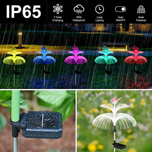 Weepong Solar Garden Lights Waterproof 3 Pack Solar Lights Outdoor Decorative 7 Color Changing Double Jellyfish and Butterfly Flower Garden Decor Yard Christmas Pool Outdoor, Gifts for Mother's Women