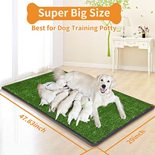 LOOBANI Large Dog Grass Pad with Tray - Dog Litter Box - Indoor Potty for Apartment and Patio Training - with 2 Packs Grass Pee Pads for Replacement, 47.6×29 Inch - size: Tray Potty 47.6*29inch