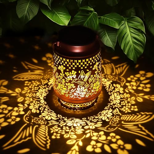 Mothers Day Gifts for Mom, Solar Lanterns Outdoor Waterproof Hummingbird Garden Decor Birthday Gifts for Women Mom Grandma Sister Solar Lights Outside Decorations for Backyard, Patio, Porch - style: Hummingbird with Flower