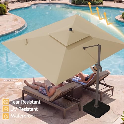 9x12 FT Patio Umbrella, Large Cantilever Rectangular Double Top Heavy Duty Offset Umbrellas with 360° Rotation, Outdoor shade for Garden Deck Pool, Beige - color: Beige, size: 9x12 FT