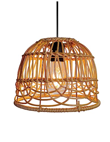 Outdoor Pendant Light Chandelier for Gazebo Battery Operated Boho Hanging Lamp Handmade Rattan Decorative Lights LED Lantern Bulb Powered by 4*AA Batteries for Porch Patio Backyard Decor
