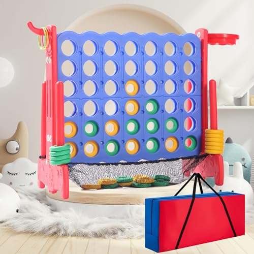 Giant 4 Row Game with Carrying Bag and Mesh Fabric .Giant 4-to-Score Game Set Suitable for Indoor and Outdoor Holiday Parties and Family Gatherings.（red） - color: Red
