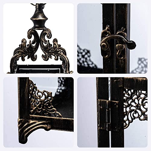 NEEDOMO Lanterns Decorative Indoor Hanging Lantern Outdoor, Vintage Metal Tabletop Decor Lantern for Patio Rustic Home, Candle Holders with Clear Glass, Home Kitchen Coffee Table Livinig Room Decor - color: Bronze