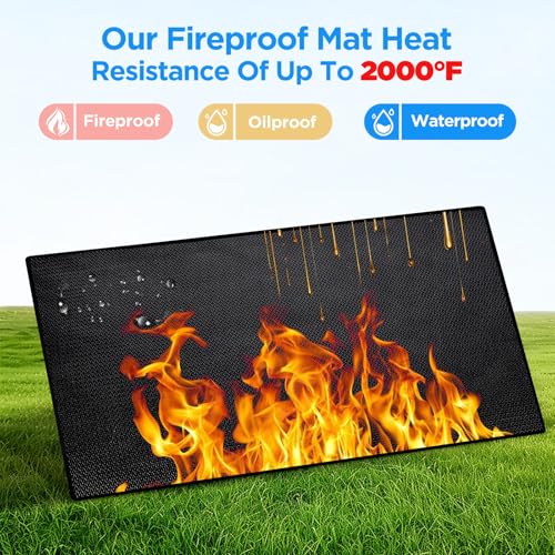 Large 76x52 inches Under Grill Mat for Outdoor Grill,Double-Sided Fireproof Grill Pad for Fire Pit,Indoor Fireplace Mat Fire Pit Mat,Oil-Proof Waterproof BBQ Protector for Deck and Patio - size: 76x52in(0.6mm)