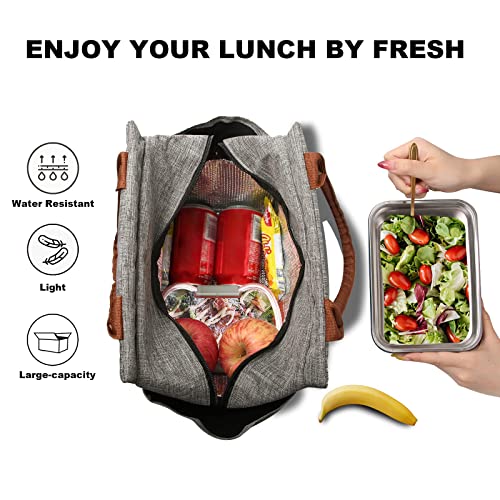 Joymee Lunch Bag Women Insulated Lunch Box Reusable Leakproof Large Spacious Tote for Women Men Adult with Bottle Holder and Side Pockets for Work Picnic Travel - Grey - color: 04 Gray