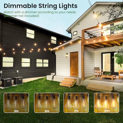Outdoor String Lights 400FT(4x100) Patio Lights with 212 (12 Spare) Shatterproof Bulbs, String Lights for outside Waterproof hanging for Party,Wedding,Yard, Porch, Bistro, 2200K, Black cord - color: Black, size: 400ft