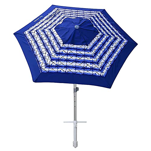 AMMSUN 8ft Large Beach Umbrellas for Sand Heavy Huty Wind Portable Commercial Grade Patio Beach Umbrella with Sand Anchor Adjustable Height Air Vent UPF 50+ Telescoping Pole without tilt Blue White - color: Blue White Stripe