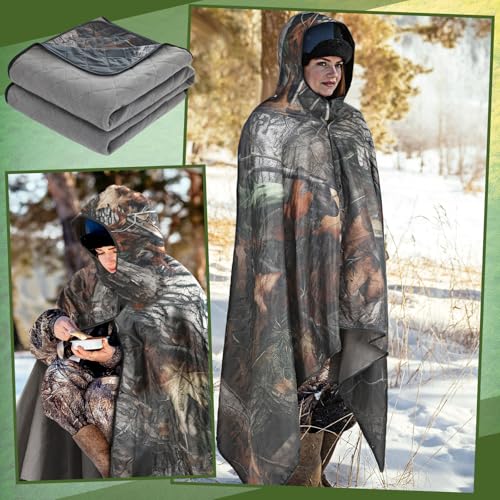 VitalCozy 55" x 95" Waterproof Woobie Camo Blanket for Hunting Extra Outdoor Stadium Blankets Sherpa Lining with Hood and Storage Pocket for Deer Duck Hunting Gear Blind Accessories(Bionic Bush Camo) - style: Bionic Tree Camo