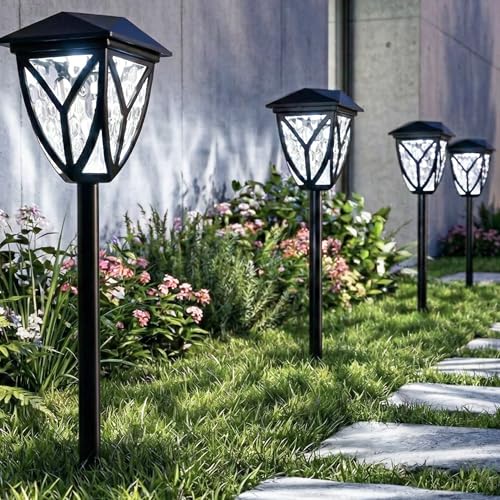 Ensenior Solar Lights Outdoor, 6-Pack LED Solar Garden Lights for Pathway Yard Patio Walkway Planter Walkway Landscape Lighting, IP65 Waterproof, Energy-Efficient Landscape Lighting, 6500K - color: 6500K- Cool White