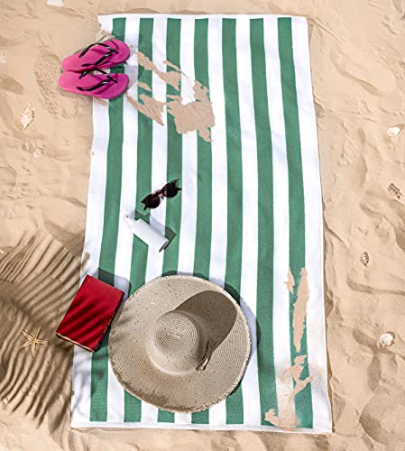 American Soft Linen Cabana Striped Beach Towels, 30x60 inch 4 Piece Oversize Pool Towels, Quick Drying Sand Free Swim Towels, Moss Green - color: Green