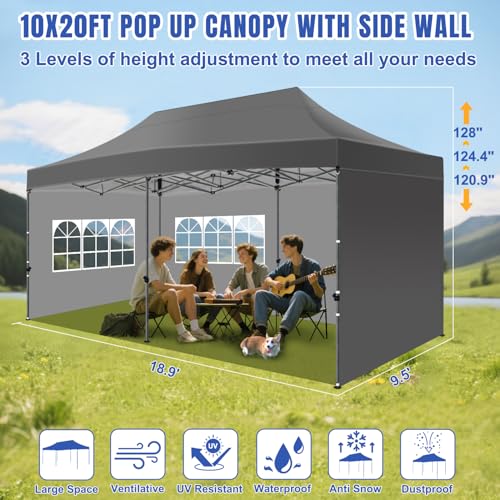 Yesker 10x20 Pop Up Canopy Tent with Sidewalls Instant Outdoor Canopy, Waterproof & UV Protection, Easy Setup Adjustable Height Heavy Duty Shelter Gazebo Tent for Patio Backyard Party Events, Gray - size: 10x20FT Gray