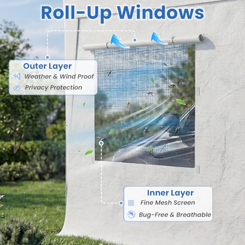 Bezseller 10x20 FT Heavy Duty Carport Canopy with Removable Sidewalls, Portable Garage Tent with Roll-Up Windows & Doors, Car Port with All-Season Tarp for Cars, Trucks, Boats, White - color: White, size: 10 X 20