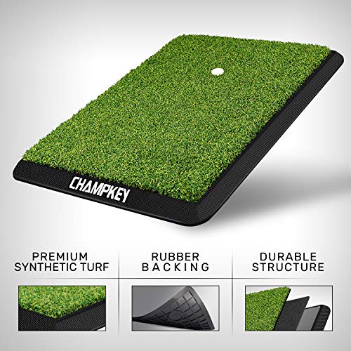 CHAMPKEY Premium Synthetic Turf Golf Hitting Mat | Heavy Duty Rubber Base Golf Practice Mat | Come with 1 Rubber Tee and 9 Plastic Tees - size: S (8.5" x 17"), style: LITE Version