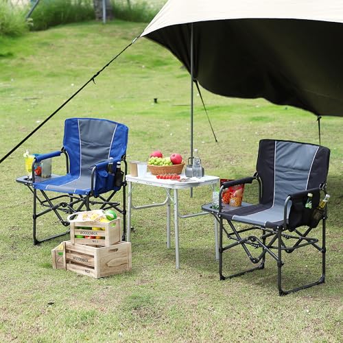 Oversized Camping Directors Chair, Portable Folding Lawn Chairs for Adults Heavy Duty with Side Table, Outdoor Foldable Camp Chair with Pocket for Beach, Fishing, Picnic, Outdoor Foldable Camp Chair