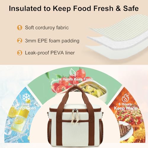 BTOOP Insulated Lunch Bag for Women, Cute Leakproof Lunch Box, Aesthetic Lunch Tote Bag with Large Capacity Shoulder Strap for Work, School, Picnic Cream - color: Cream, size: Medium