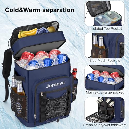 Insulated Cooler Backpack, 40L Leakproof Backpack with Double Compartments for Men & Women, Large Lunch Cooler for Camping, Beach, Travel, Picnic, Up to 48 Cans - color: Blue