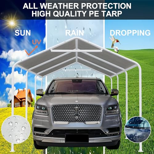 Thanaddo 10 x 20 Ft Carport Replacement Canopy Cover Garage Top Tent Shelter Tarp with Free 44 Ball Bungee Cords,Grey(Only Cover, Frame Not Include) - size: 10x20 grey