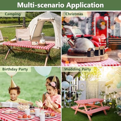 Picnic Table Cover with Bench Covers and Bag, Camping Table Camping Essentials Cover with Elastic Edges (Red) - color: Red