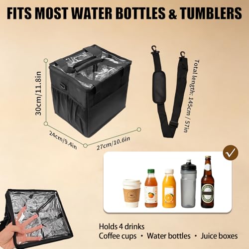 4-Cup Insulated Drink Carrier, Reusable Leakproof Tote Bag for Hot & Cold Drinks, Portable Cup Holder for Car Travel, Beach, Picnic, Camping & Commute