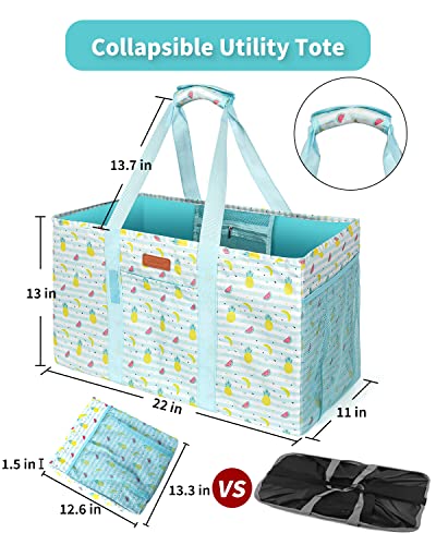 WONDAY Beach Tote,Utility Tote, Extra Large Utility Tote Bag, Reusable Grocery Bags Foldable, Large Tote Bag With Handles Shopping Bags for Beach, Groceries, Picnic, Laundry - color: Blue Fruit