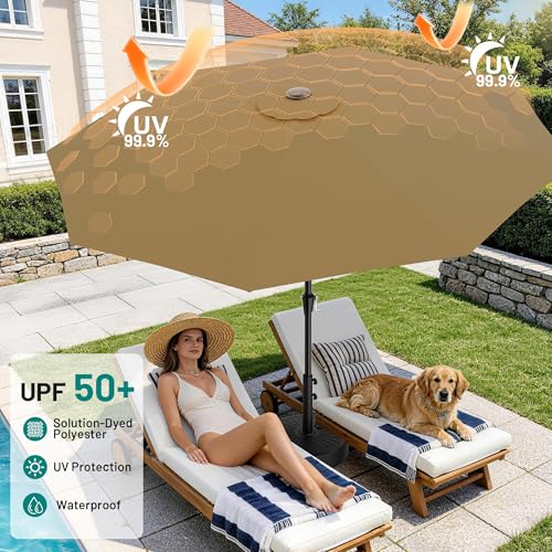 AreShark 9 FT Patio Umbrella for Outdoor, Outdoor Table Umbrella with Push Button Tilt and Crank, Outdoor Patio Umbrellas with 8 Sturdy Ribs for Market, Garden, Pool (Khaki) - color: Khaki, size: 9ft