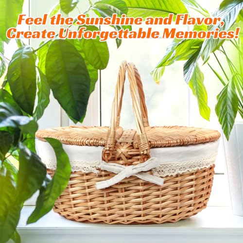 Hap Tim Wicker Picnic Basket for 2 with Lid - Unique Gifts Ideas for Couple, Engagement, Wedding, Bridal Shower, Family, Christmas - White Elephant Gifts for Adults(Y2408B-1)
