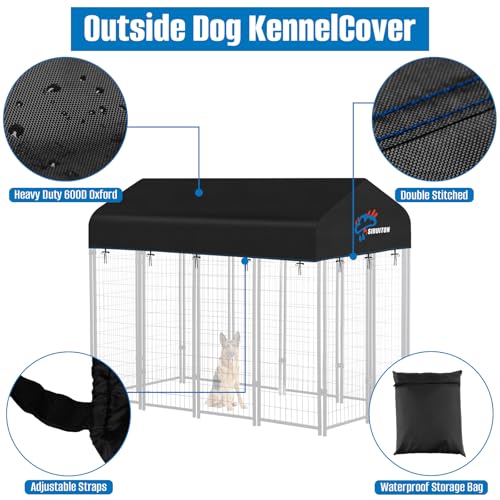 SIRUITON 8x4FT Outdoor Dog Kennel Replacement Cover,Heavy Duty 600D Oxford Fabric with Sun/Rain Dog Play Pen Top Covers Sun Shade Specialized,Snowproof,Sun( Cover Only) - color: Black, size: 8.3x4.1FT
