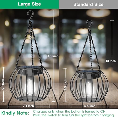 Solar Powered Lights Outdoor Waterproof Hanging Lights for Outside 15" Metal Solar Lanterns Decorative Outdoor Garden Yard Patio Pathway Decor 2 Pack,Cool White