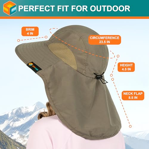 SUN CUBE Wide Brim Sun Hat with Neck Flap, UPF50+ Hiking Safari Fishing Hat for Men Women, Sun Protection Beach Hat - color: Olive