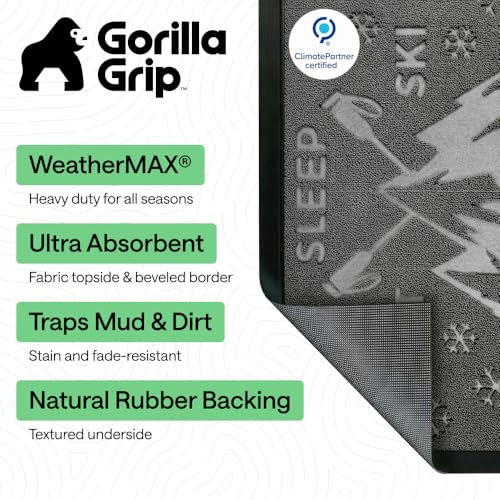 GORILLA GRIP 100% Waterproof All-Season WeatherMAX Doormat 35x23, US Designed Natural Rubber, Stain and Fade Resistant, Low Profile Indoor Outdoor Door Mats, Easy Clean Patio Mat, Graphite Skiing - color: Graphite Skiing, size: 35" X 23"