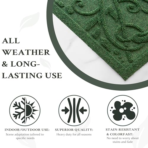 Boho Green Floral Leaves Outdoor Indoor Entrance Doormats, Absorbent Durable Heavy Duty Welcome Front Door Mat,Thick Natural Rubber Back,Easy Clean Entryway Mat 17x30 Inch, Low Profile - color: Tulip-green, size: 1'5" x 2'6" (Rectangular)
