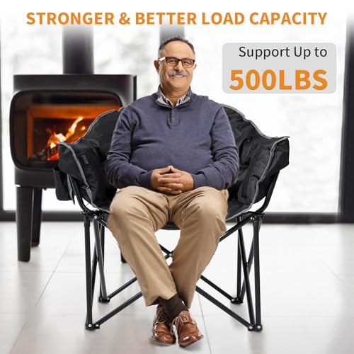 LILYPELLE Oversized Heated Camping Chair, Patio Lounge Chairs with 3 Heat Levels, Portable Folding Heated Chair Round Moon Saucer Folding Lawn Chair Outdoor Chair for Camping, Lounge Patio - color: Ink Black, style: Heated Moon Chair