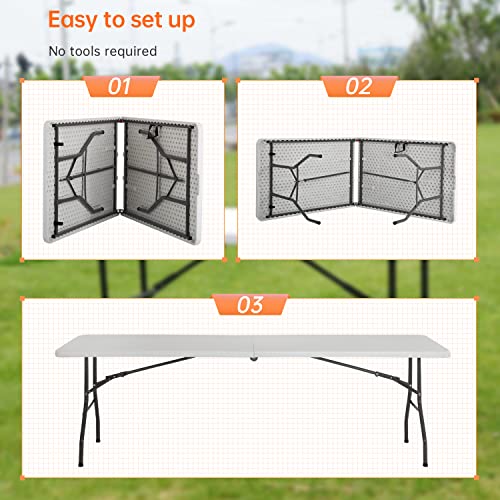 PayLessHere Outdoor Dining Table 8FT Plastic Camping Table Portable Party Table with Carrying Handle for Parties Wedding BBQ Camping Dining Kitchen - color: White, size: 8 FT
