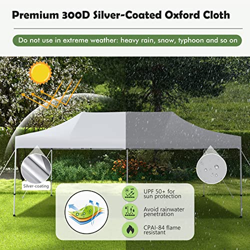 Tangkula 10x20 Ft Pop Up Canopy, UPF 50+ Easy Setup Instant Canopy Tent with 1-Push Center Lock, Wheeled Bag, 8 Stakes, 4 Ropes, Outdoor Commercial Sun Shelter Tent for Camping, Travel, Picnic - color: White, size: 10x20FT
