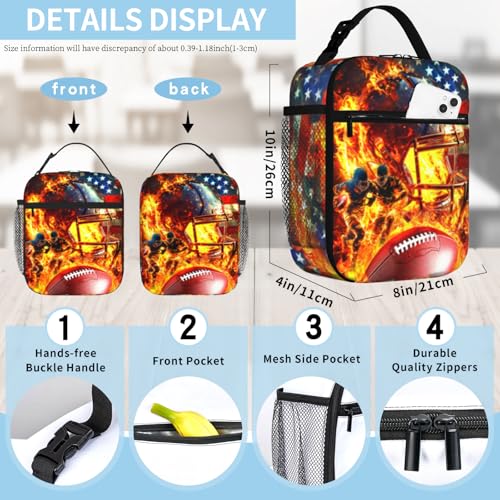 Kids Lunch Box For School Insulated Football Lunchbox Reusable Portable Sports Ball American Flag Lunch Bag With Adjustable Shoulder Strap For Boys Girls School Picnic Hiking Work Lunchboxes - color: Football