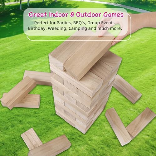 GOTHINK Giant Tumble Tower Game, Large Tumbling Tower Stacking to Over 5 FT 54pcs Wooden Jumbo Blocks for Outside Yard Games with Carry Case Timber Stacking Game Night Toy Gift for Kids Adults Family - size: XL- Over 5FT