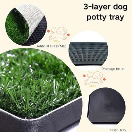 Grass Pad for Dogs Potty - 3 Layered System Dog Litter Box with Washable Pee Pads, Odor Free Dog Turf Potty for Balcony Apartment Indoor Outdoor Use(30x20 in), Pro