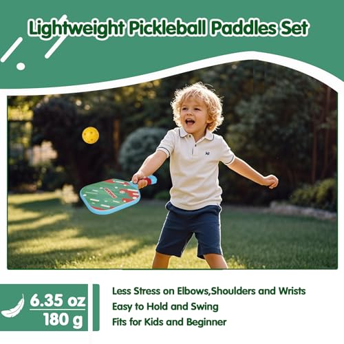 Kids Pickleball Paddles Set of 2,Lightweight,Durable,Waterproof,Ergonomic Grip for Small Hands,Toddler Beach Pool Backyard Outdoor Game Toy-Birthday Gift for Boy Girl, Beginner