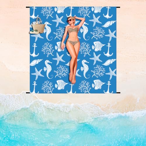 Beach Blanket 79" X 83" Oversized Lightweight, Beach Mat Waterproof Sandproof, Durable Picnic Mat Beach Accessories for Travel, Camping, Hiking - color: Sea-animals