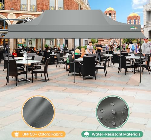 COBIZI 10x20 Pop Up Canopy Tent with Awning & Sidewalls, Heavy Duty Commercial 10X20 Canopy Tents Instant Waterproof, UPF 50+ Sun Shade for Outdoor, Parties, Markets (Gray) - color: Gray, size: 10x20FT with 4 Sidewalls & 1 Awning Cloth