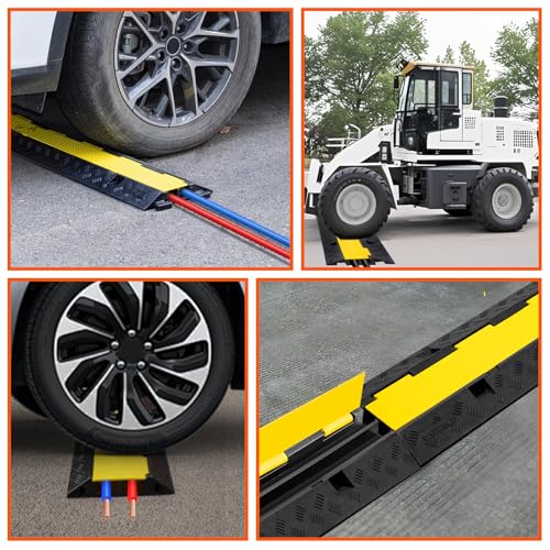 2 Channel 3 Pack Cable Protector Ramp Traffic Wire and Hose Ramp Cord Cover Heavy Duty Channels 11,000 lbs Load Capacity Cable Wire Ramps Speed Bump Driveway Cable Protective Cover - size: 2 Channel 3 Pack