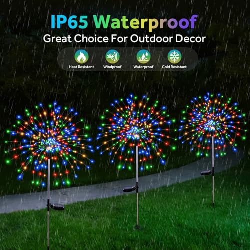 2 Pack 300 LED Solar Garden Lights Outdoor Waterproof Decorative, 8 Modes Firework Lights Solar Powered, Multicolor Sparkler Fairy Light for Yard Patio Pathway Lawn Landscape Flowerbed Party Decor