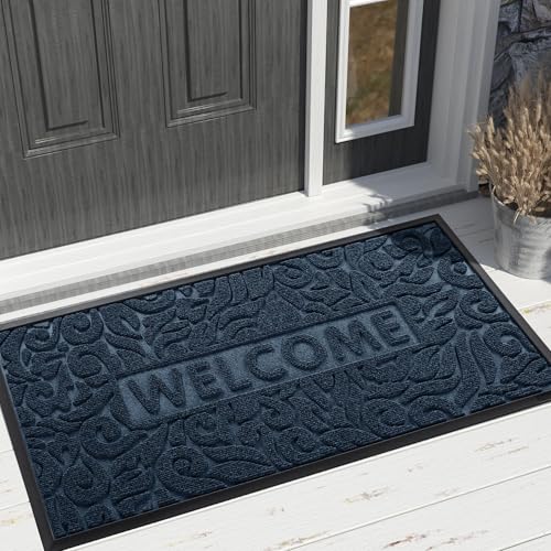 Yimobra Large Welcome Mat 47x32, Waterproof Non-Slip Outdoor Mats for Front Door Outside Entrance, Low-Profile Entryway Mat Indoor for Garage Patio, Blue - color: Blue, size: 47x32 Inch