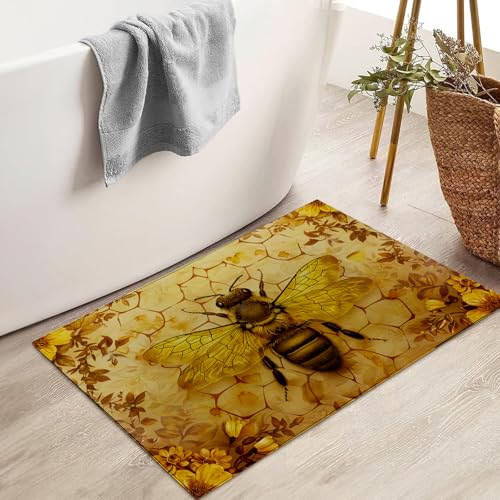 Golden Honeybee Indoor Door Mat for Entryway, 17x29.5 Inch, Bee and Floral Floor Doormat for Home Decor, Non-Slip Rug Mat for Living Room, Kitchen, Bedroom, Gifts for Bee Lovers - color: Color54