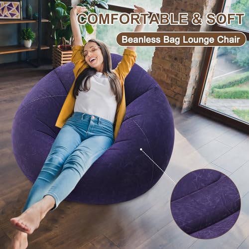 Realspring Inflatable Bean Bag Chairs for Adult Blow up Chairs Lazy Sofa Folding Portable Inflatable Chair for Movie Outdoor Room Bedroom Reading Camping(Purple) - color: Purple