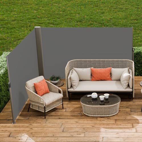 VEVOR Retractable Side Awning, UV 50 71''x 236'' Full Aluminum Rust-Proof Patio Sunshine Screen, 280 g Thicken Privacy Divider & Wind Screen for Courtyard, Balcony, Roof Terraces and Pools, Gray - color: Gray, size: 71''*236''
